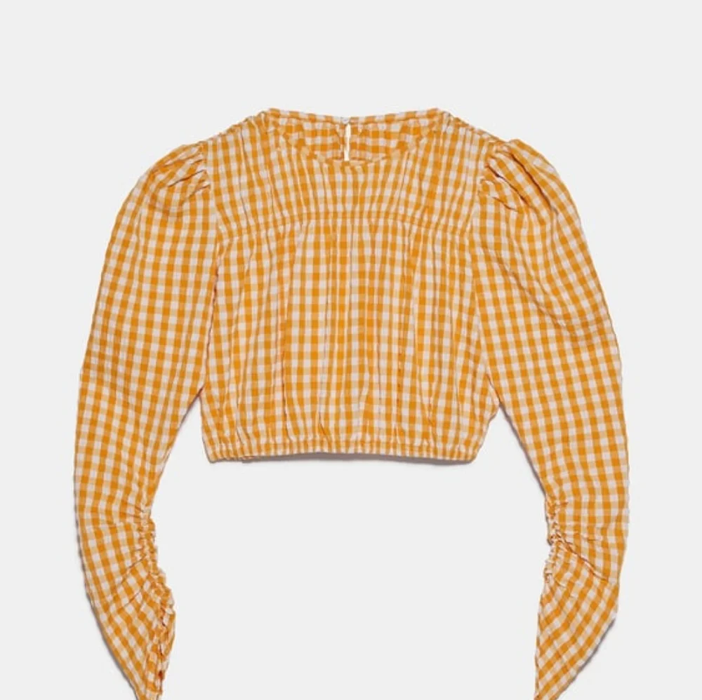 NWT Zara Size S Yellow Gingham Puff Sleeve Top